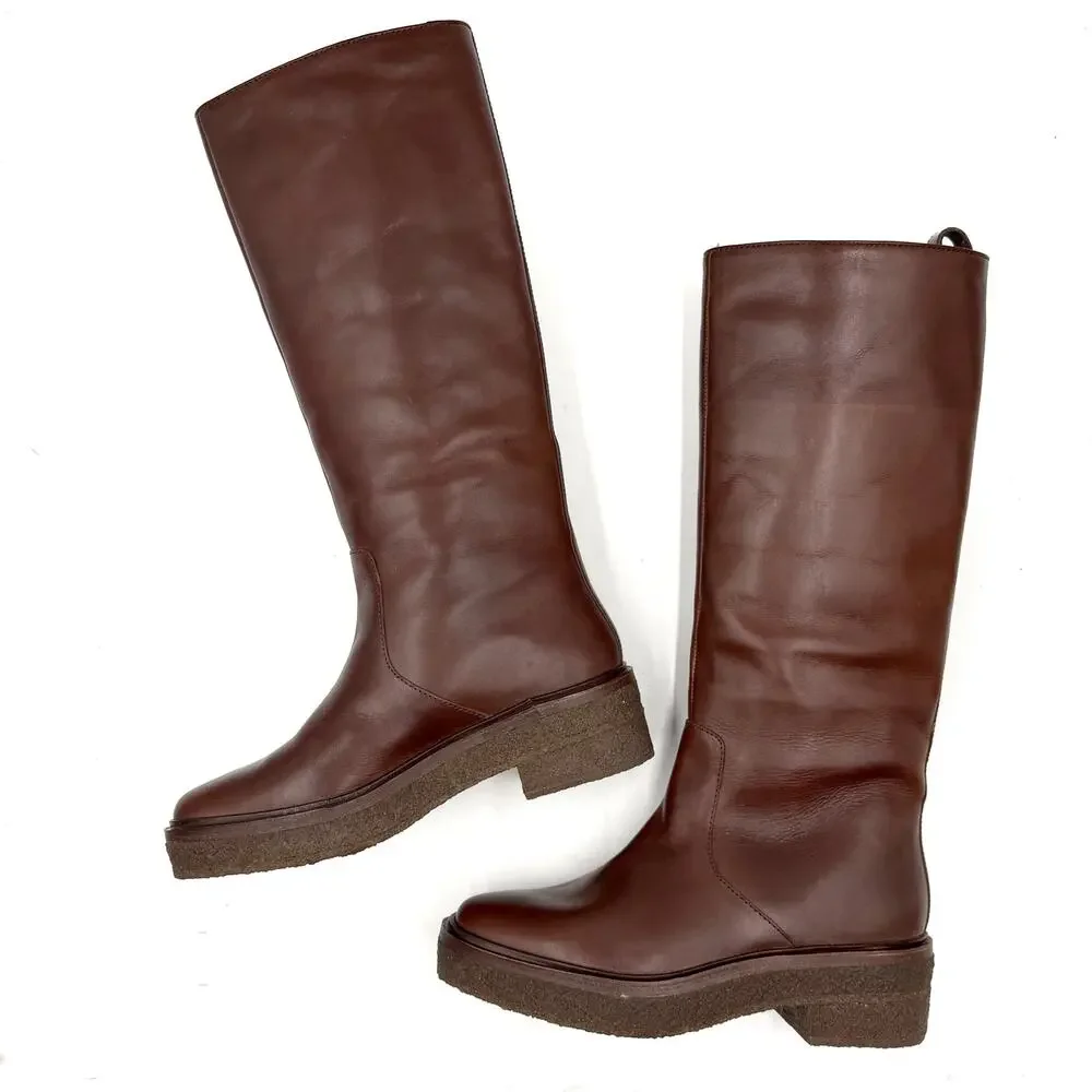 Loeffler Randall Collins Boots Knee High Espresso Brown Leather Sz 9